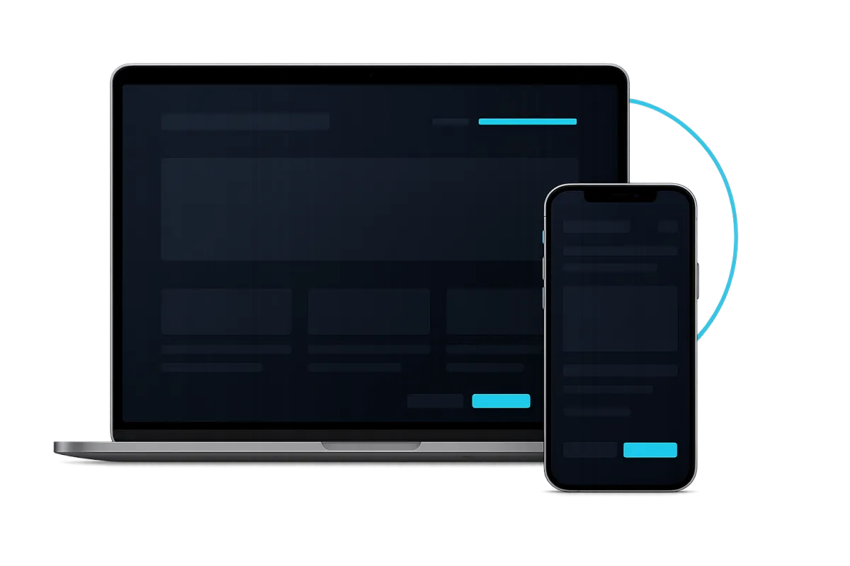 High-resolution device mockup of a clean, modern electrical contractor website with cyan accents
