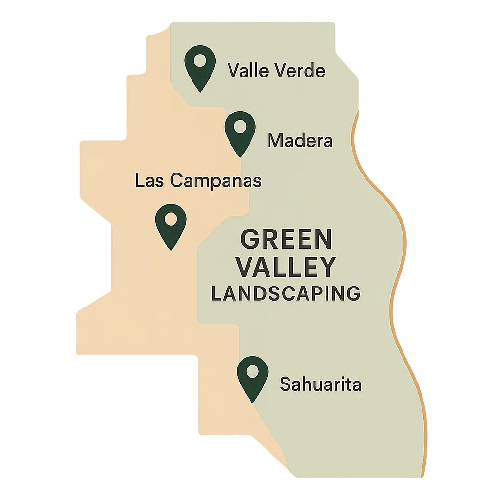 Stylized map showing Green Valley Landscaping service areas