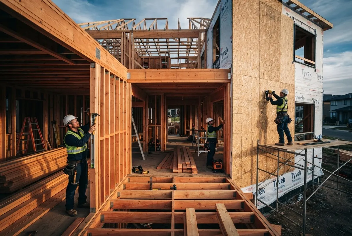 Comprehensive residential interior architectural framing and exterior facade build