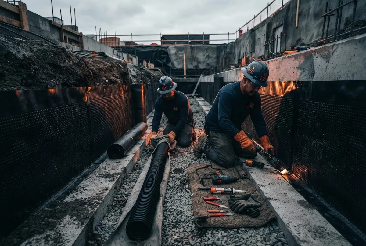 Professional subterranean drainage and basement waterproofing installation