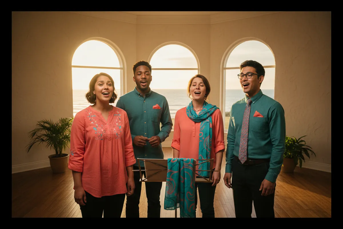 Choir members singing together