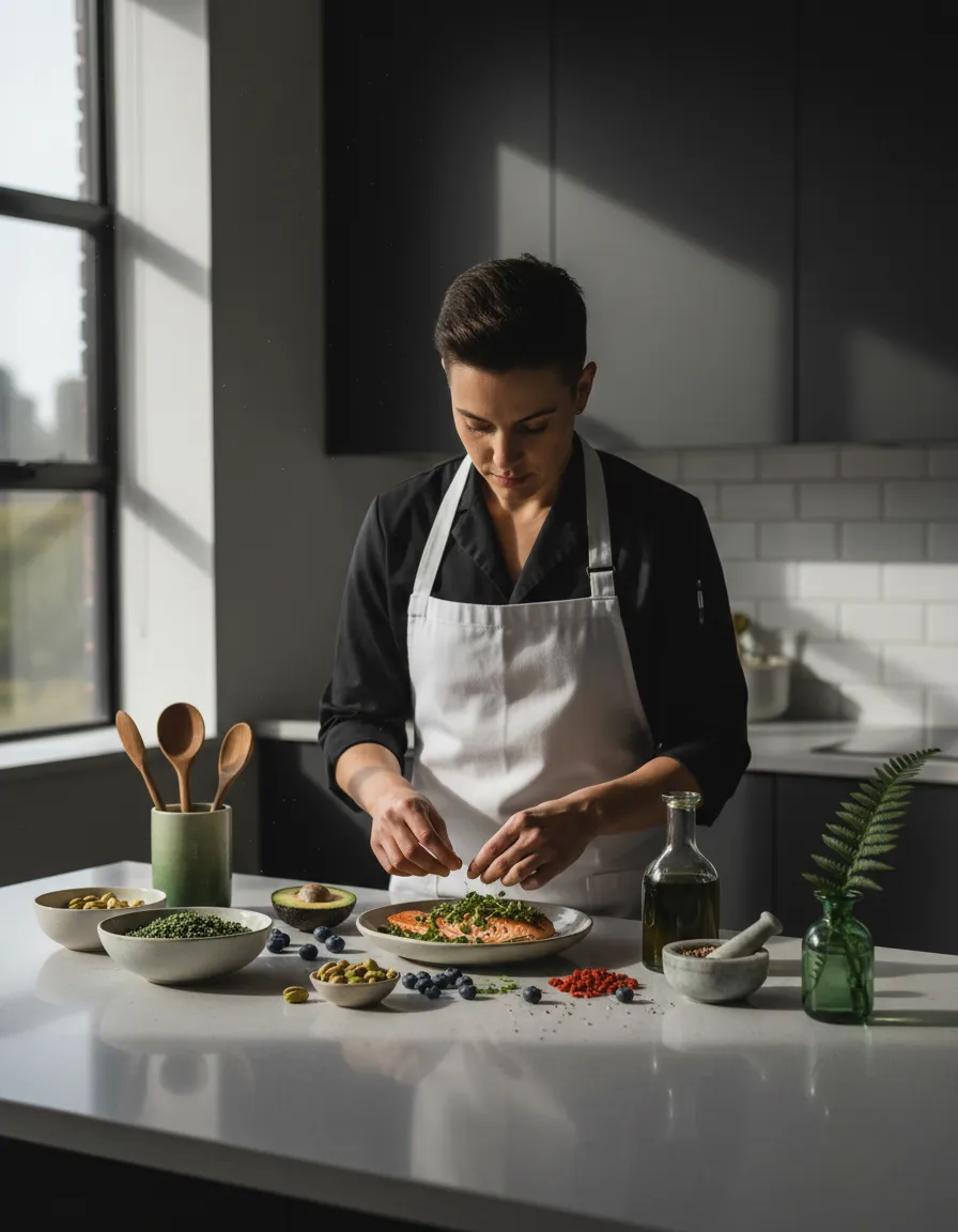 Busy professional preparing efficient cognitive meals