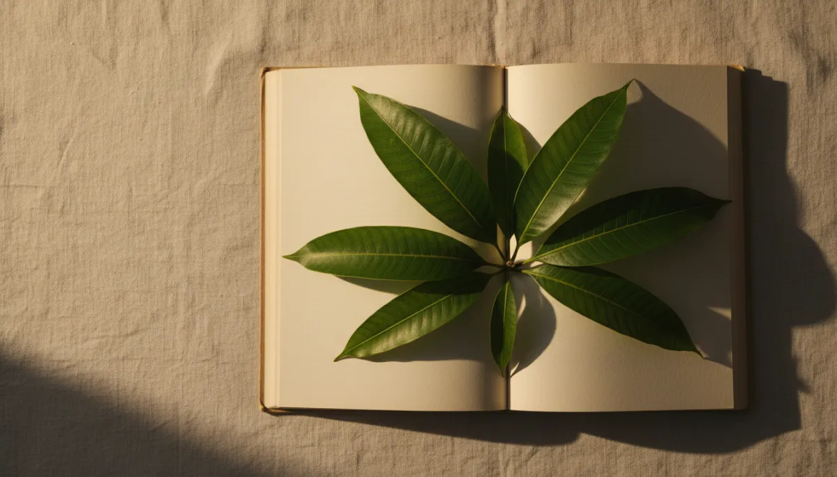 Open book with mango leaves