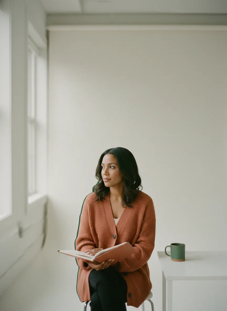 Professional sitting calmly, representing simplification