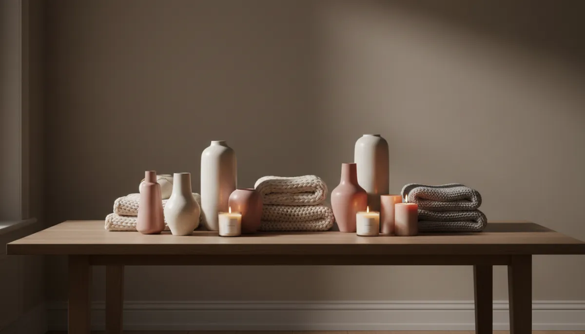 Productos de decoración y hogar en ambiente cálido