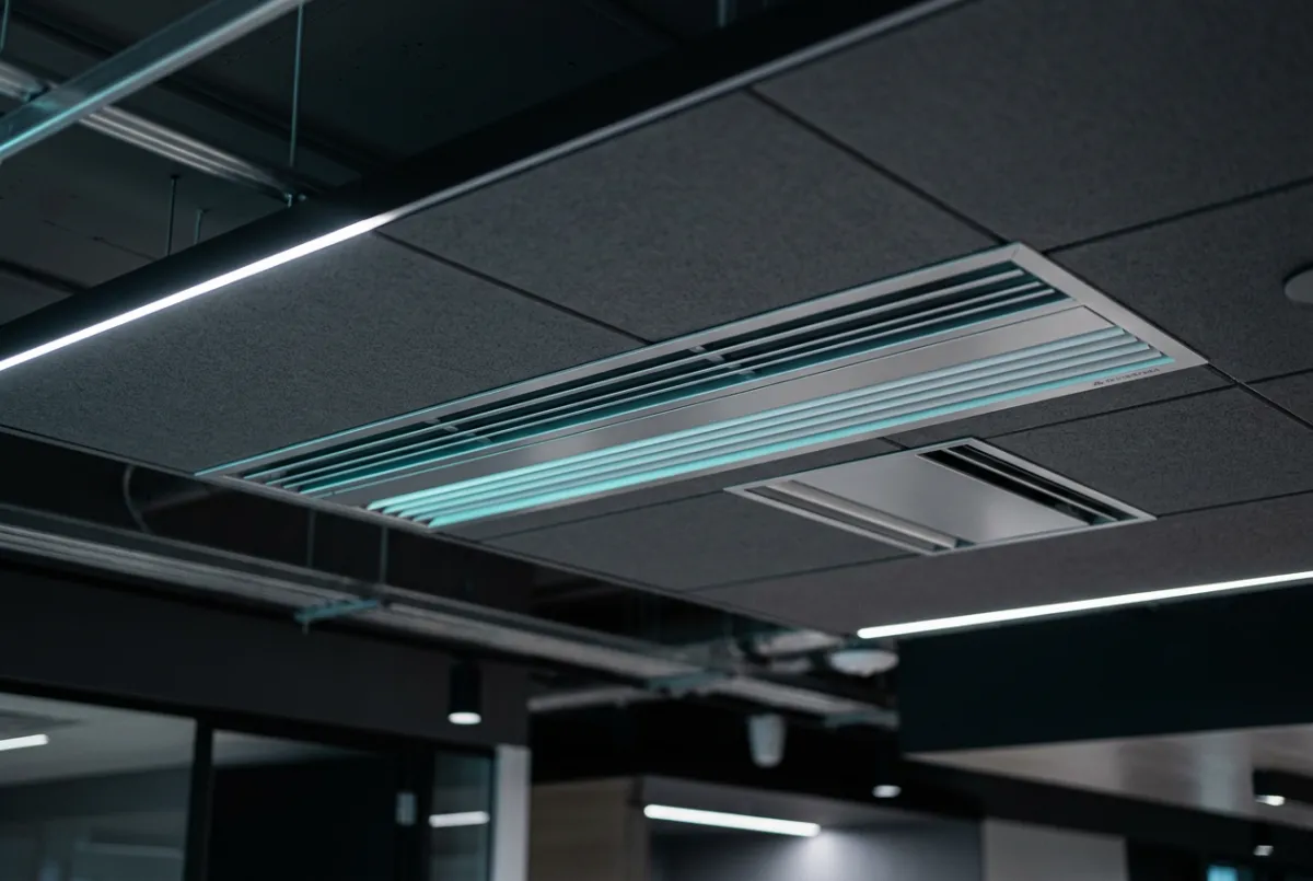 Commercial HVAC engineer servicing building climate units in South Wales