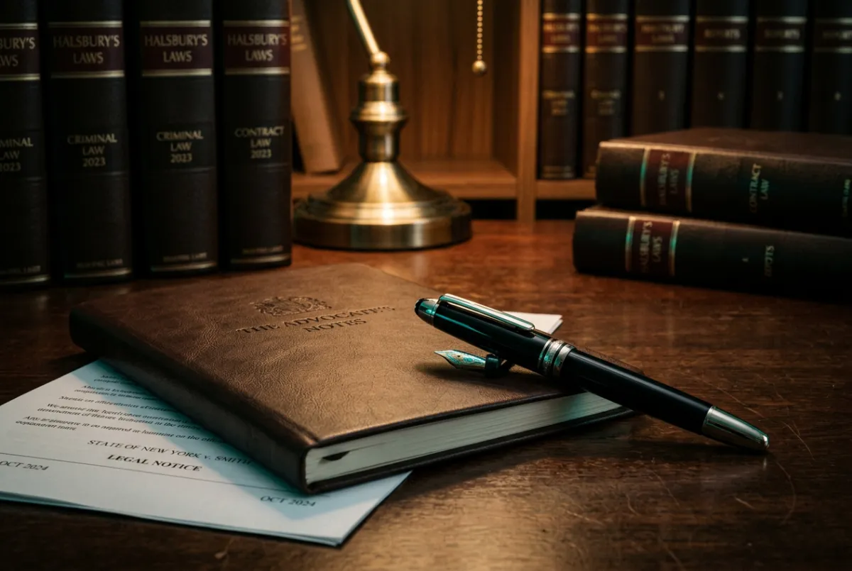 British legal consultation room with solicitor managing digital client intake files