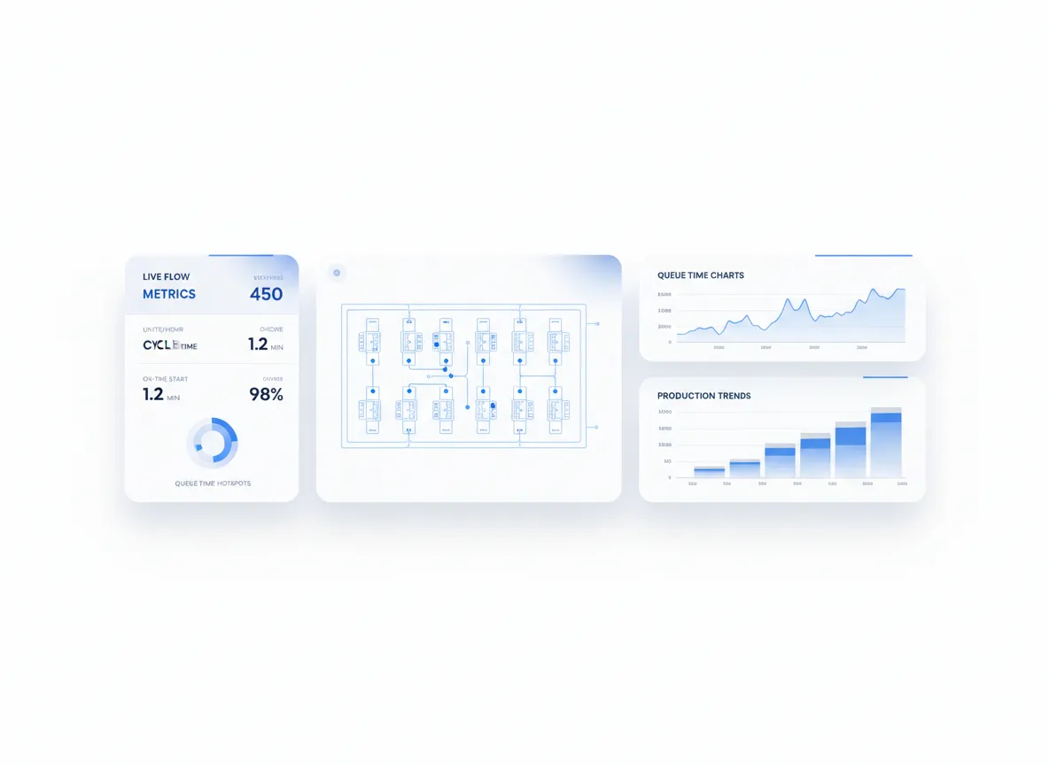 RTLS real-time flow dashboard mockup for lean manufacturing