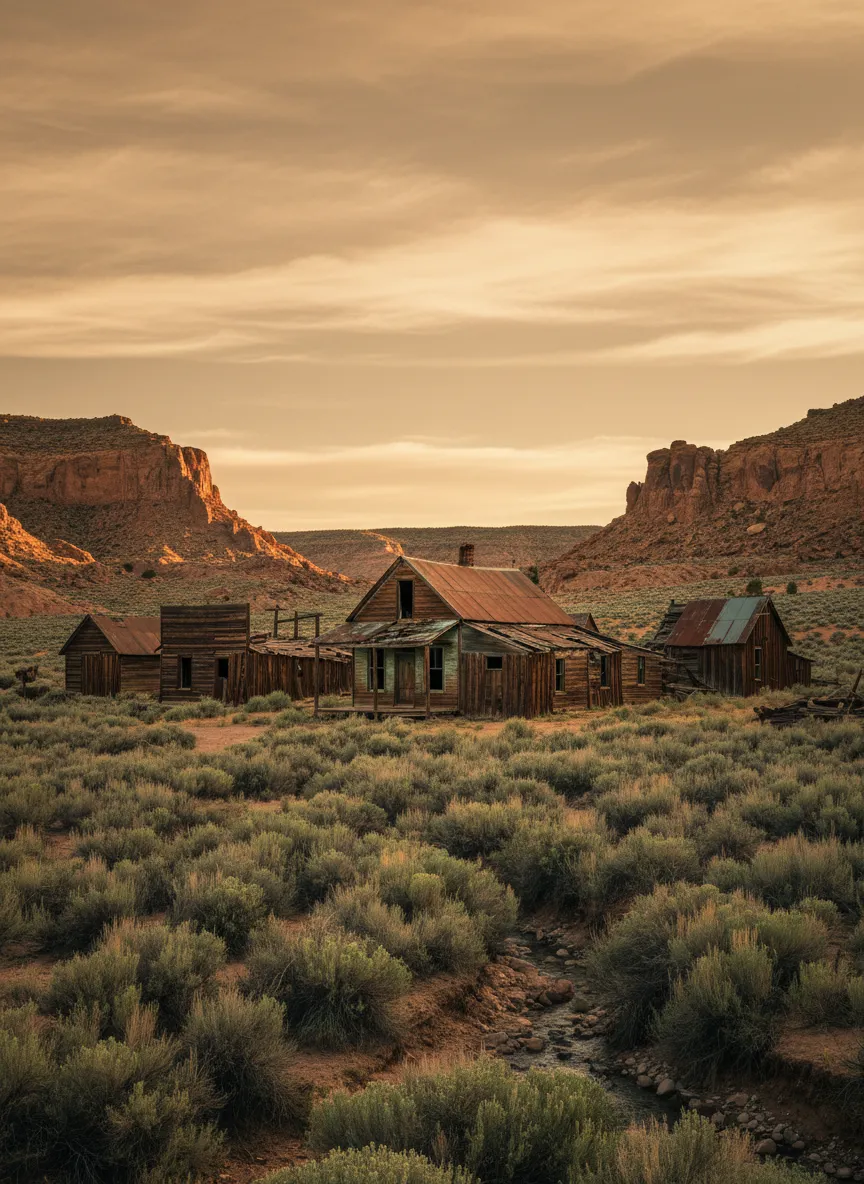 Historic mining town ruins in Nevada along Route Four