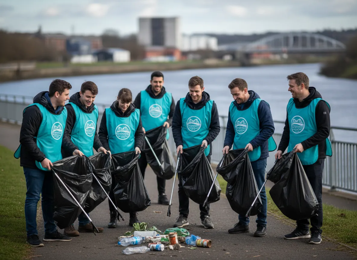 Volunteers smiling at a community clean-up