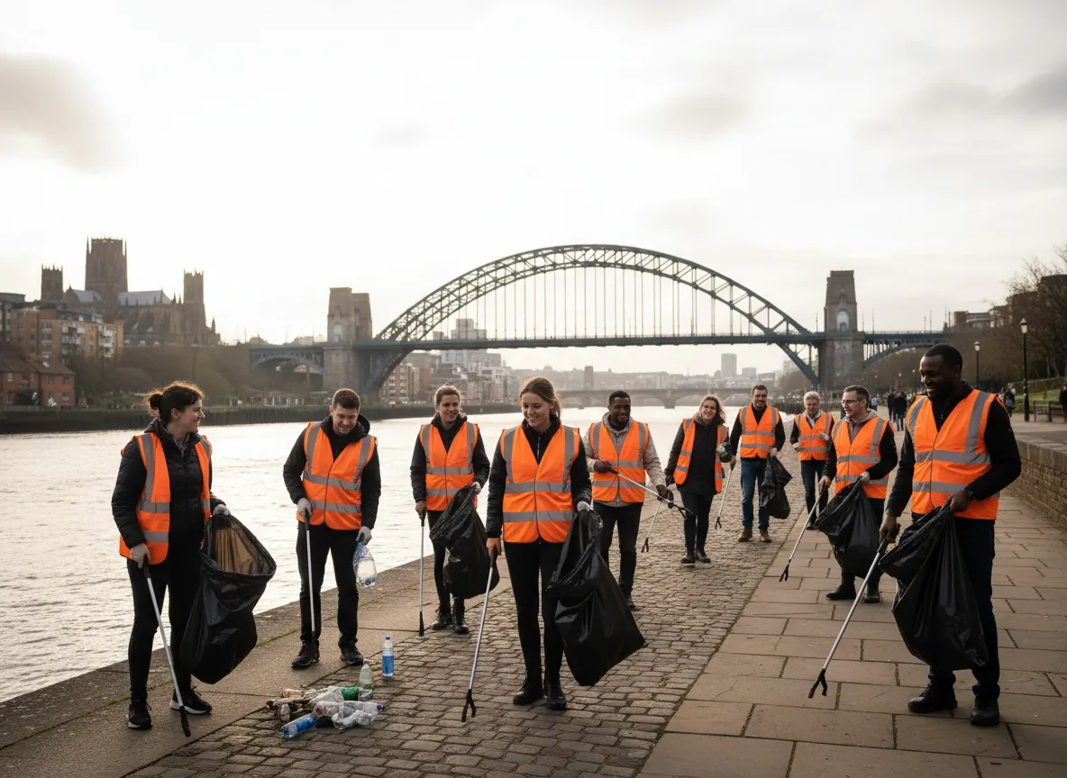 Volunteers collecting litter during a community clean-up