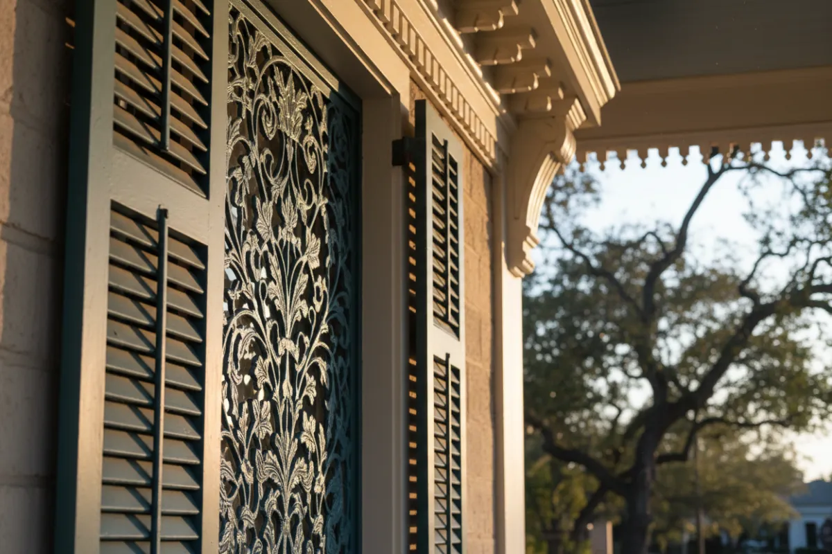 Detail of restored historic architectural craftsmanship in Galveston