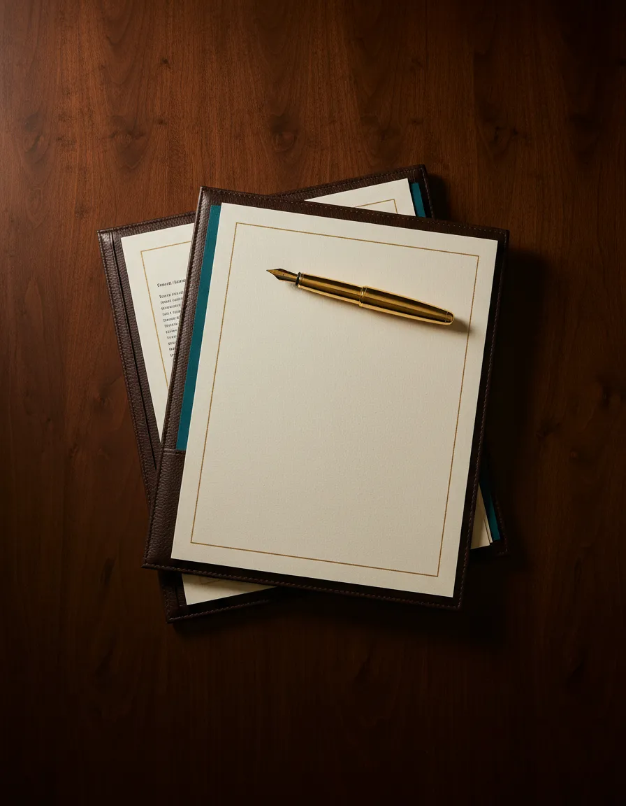 Close up of luxury property contract signing with fountain pen