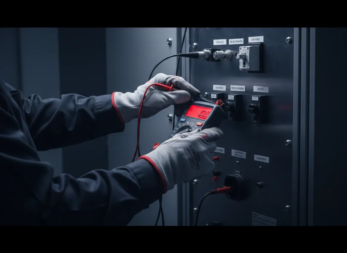 Electrician wearing high-visibility safety gear performing a site inspection