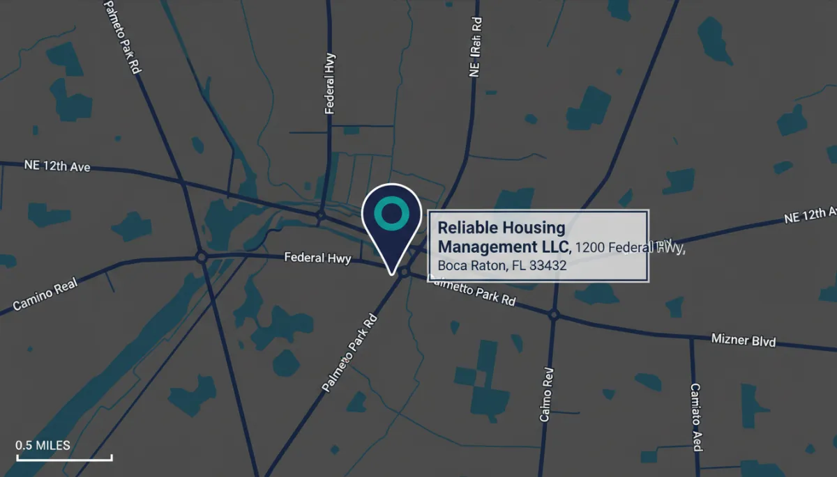 Map showing location of Reliable Housing Management LLC in Boca Raton, Florida