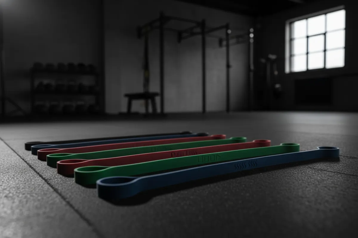 Resistance bands laid flat with neat labels