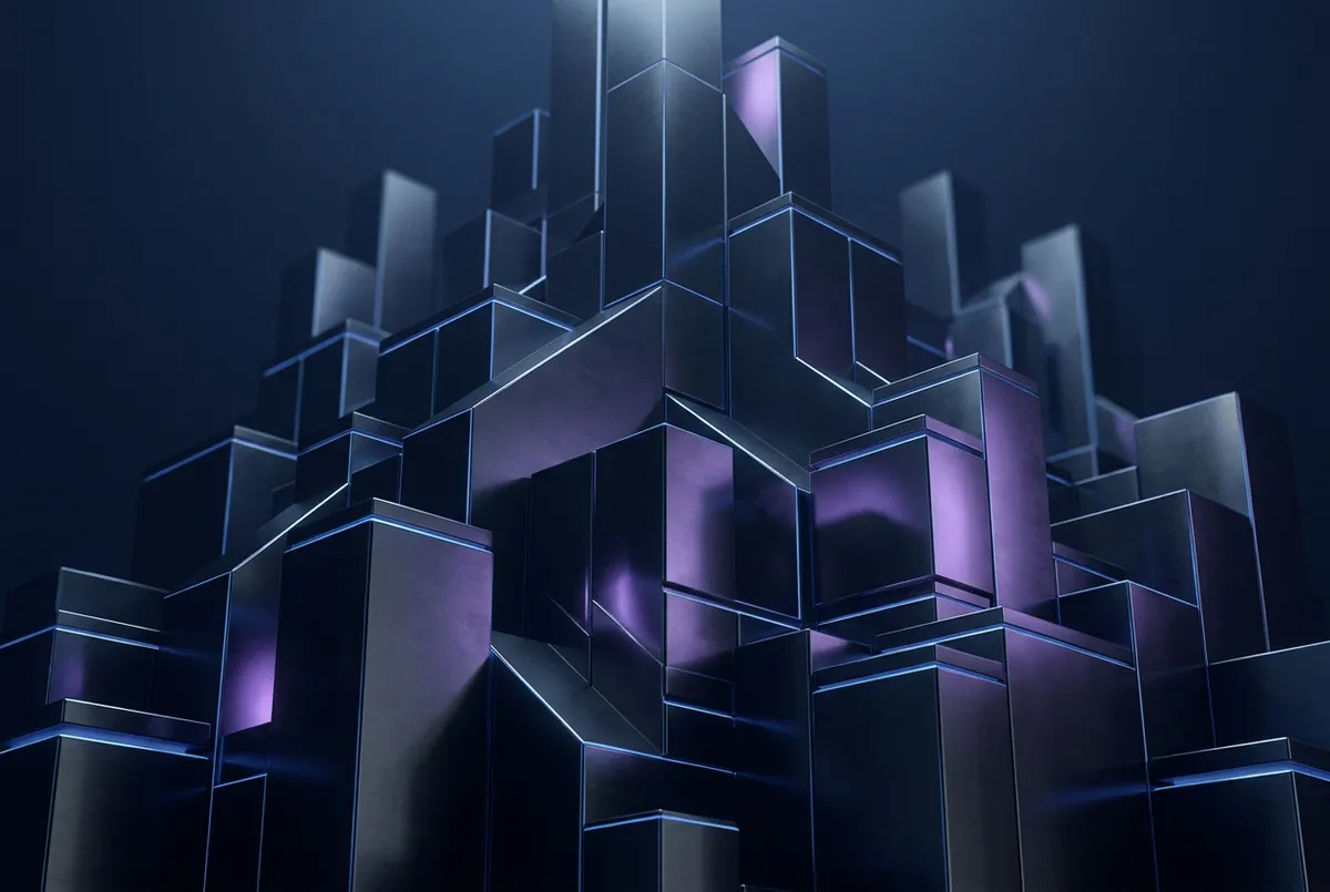 Abstract geometric 3D architectural cubes constructing a resilient foundation