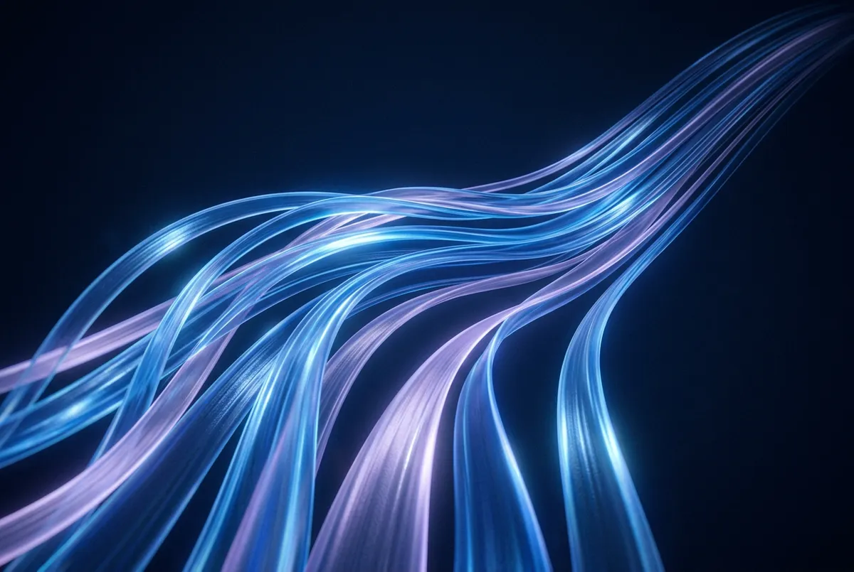 Abstract 3D dynamic ascending ribbons of light symbolizing exponential compounding scale