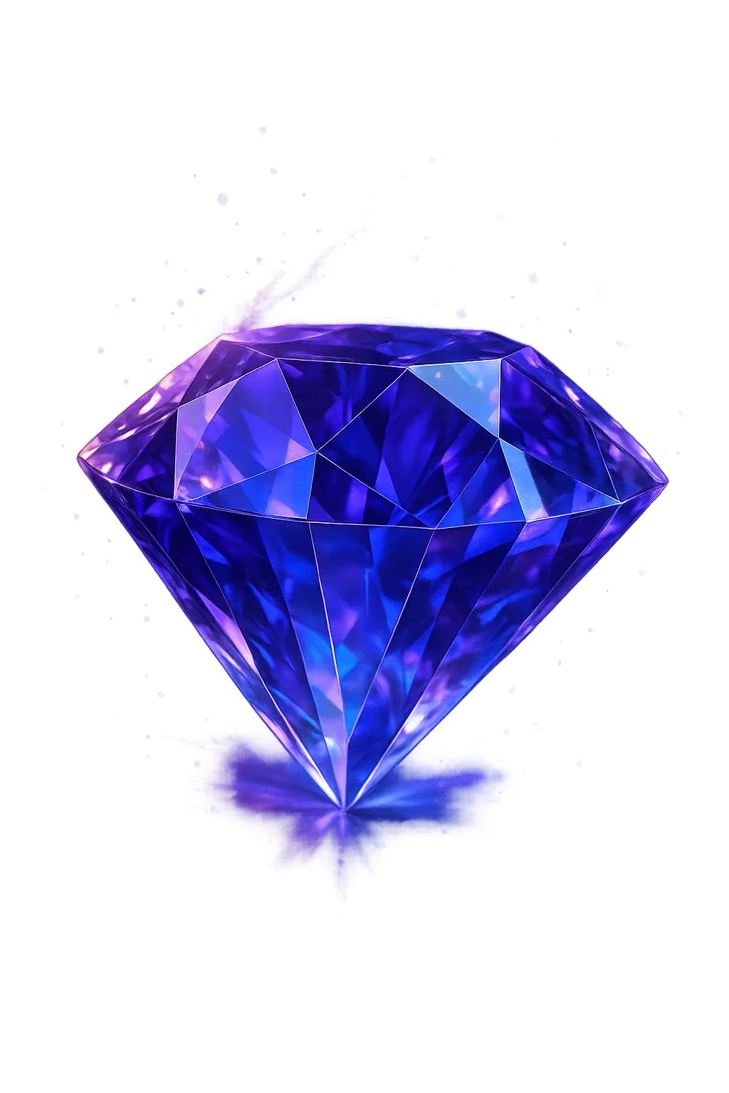 Refractive 3D geometric crystal diamond asset scattering royal purple and bright blue light refractions