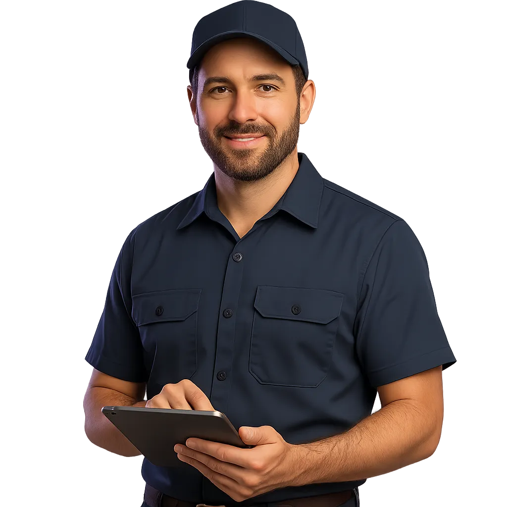 Professional home service technician with tablet