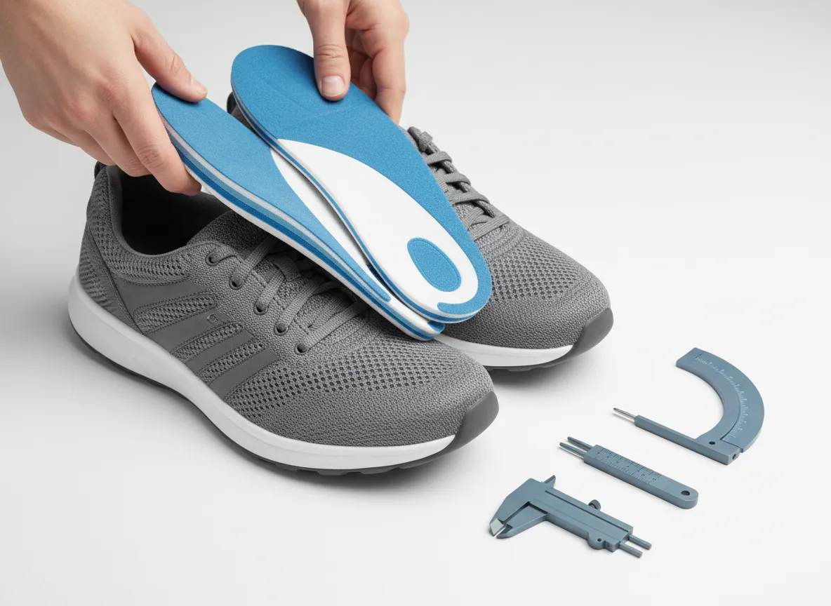 Custom orthotics being fitted to support proper foot alignment