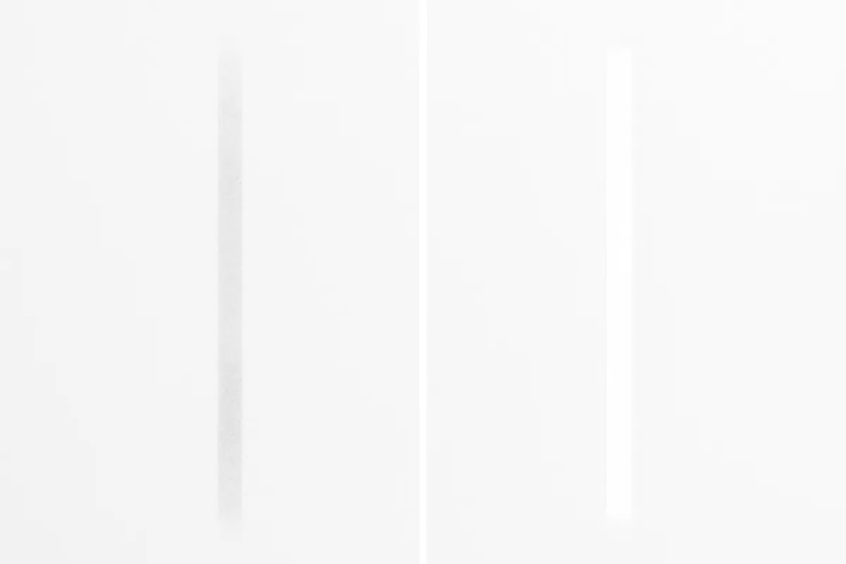 Before-and-after composition showing restored bright stripe vs faded line.