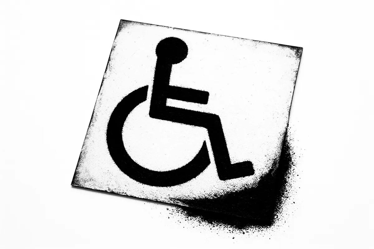 High-contrast image of ADA symbol stencil and fresh paint.