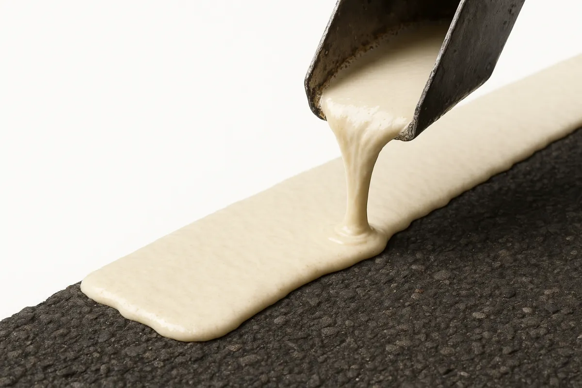 Thermoplastic application detail showing molten material applied to pavement.