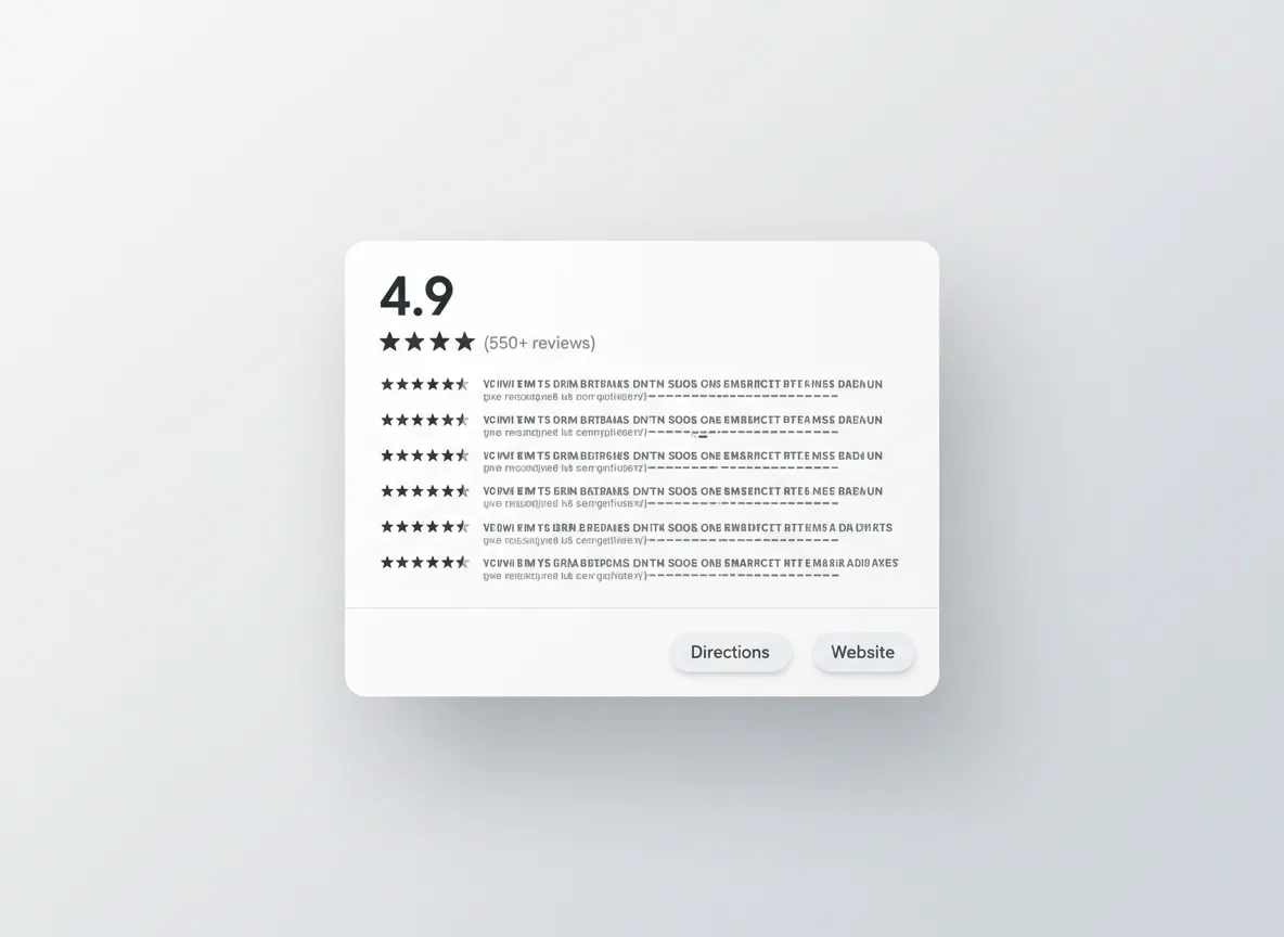 Mockup of a Google Business Profile with many 5-star reviews