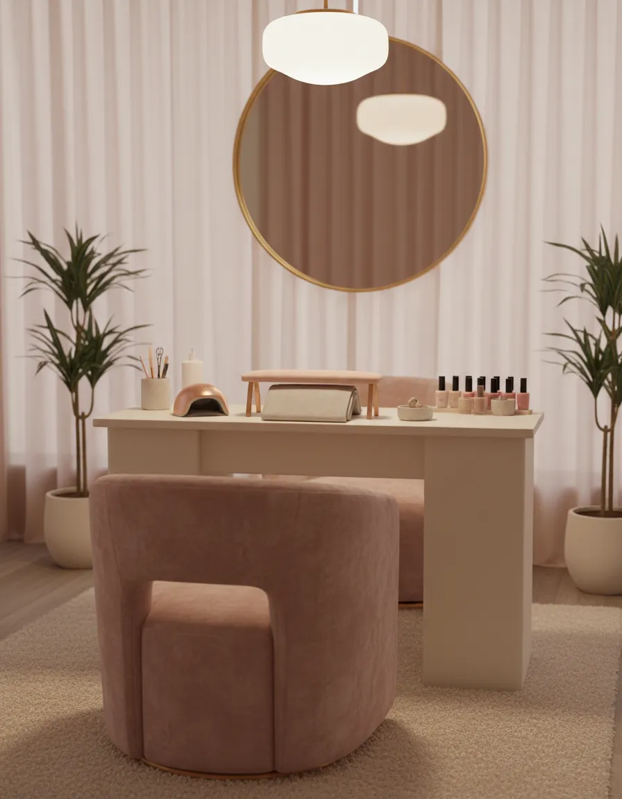 Salon atmosphere in cream and blush tones