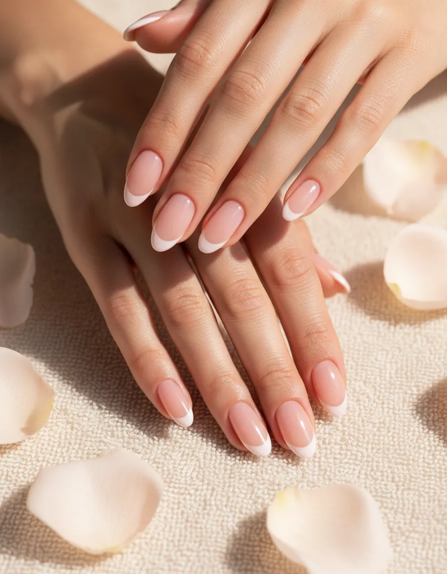 Soft pink French tips with almond shape