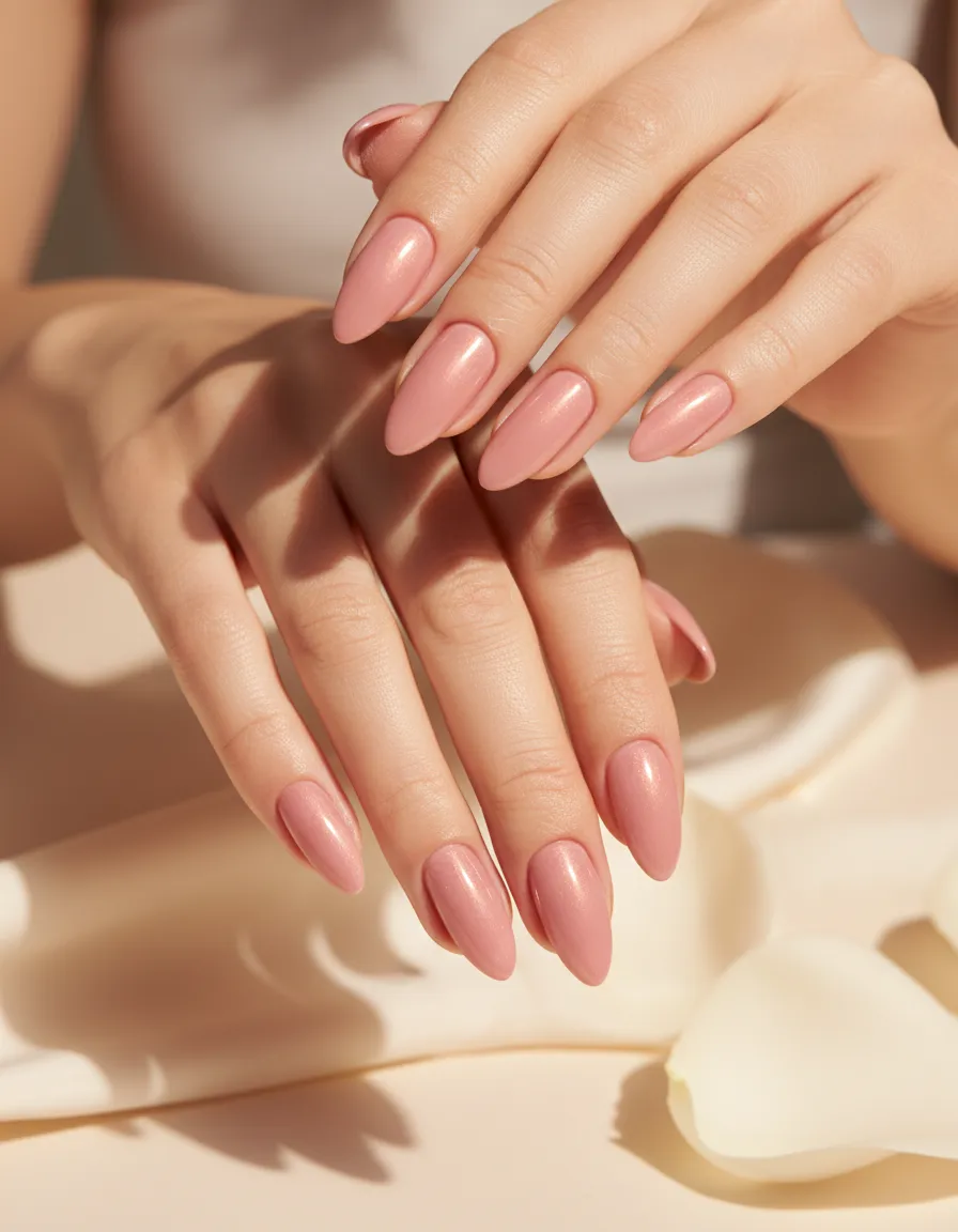 Blush pink gel manicure with glossy finish