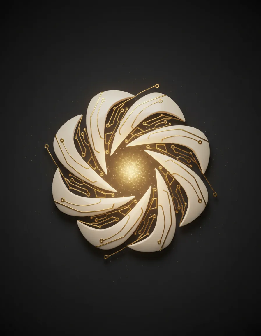 Soft glowing technological aperture symbolizing human-centered AI