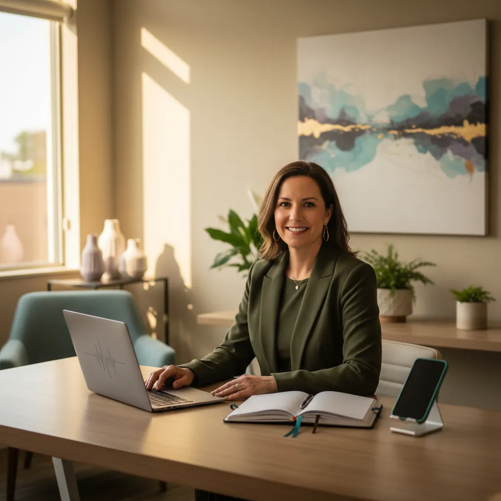 SLP Practice Owner at Desk
