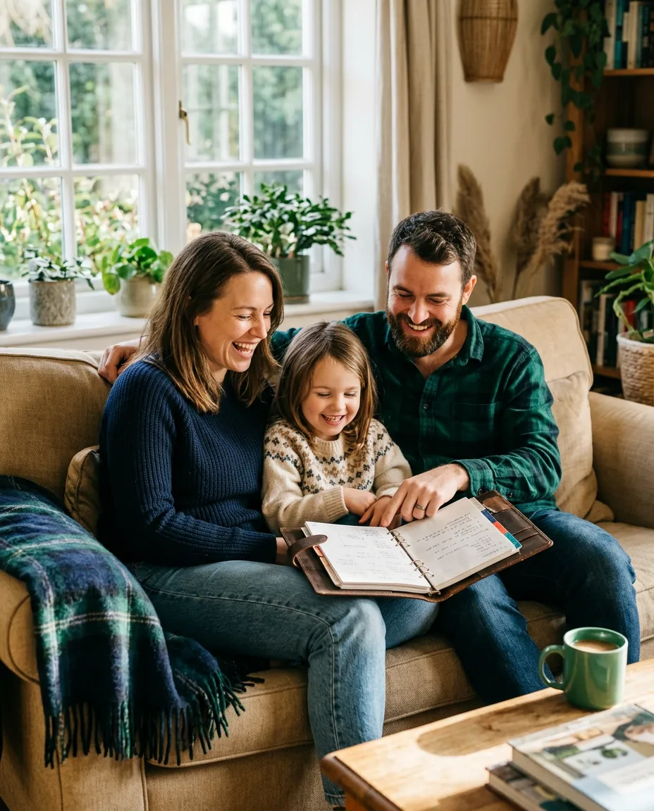 Joyful family experiencing financial peace and security on a sunny afternoon