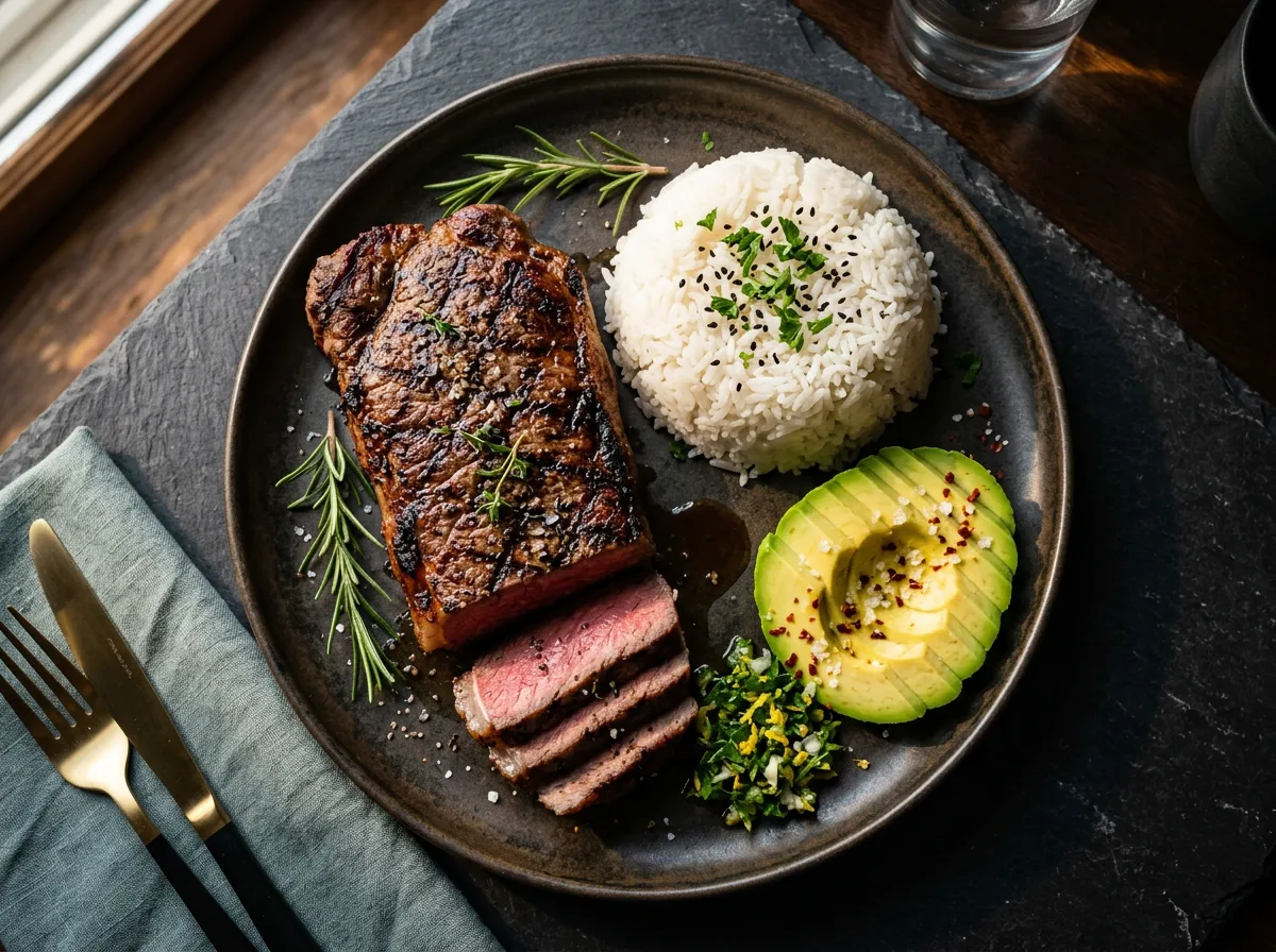 Dense high-protein food styling representing controlled caloric surplus for muscle synthesis
