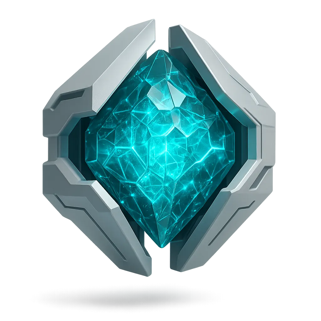 Glowing 3D crystalline automation core streamlining business data