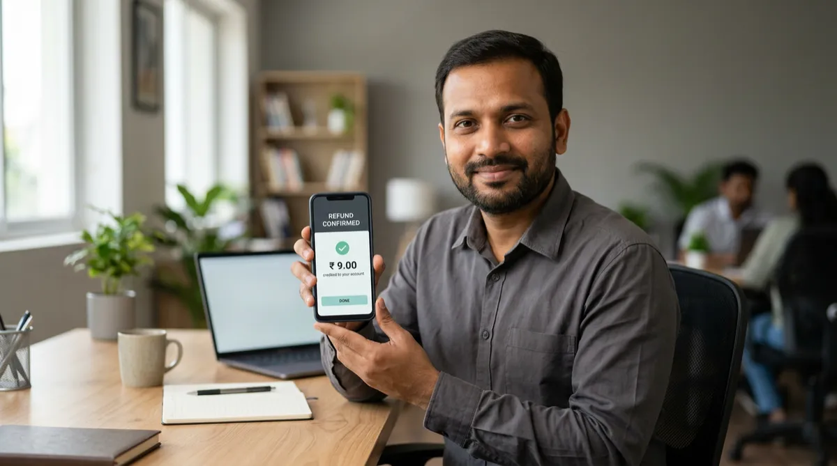 Phone showing ₹9 refund confirmation for the audit guarantee