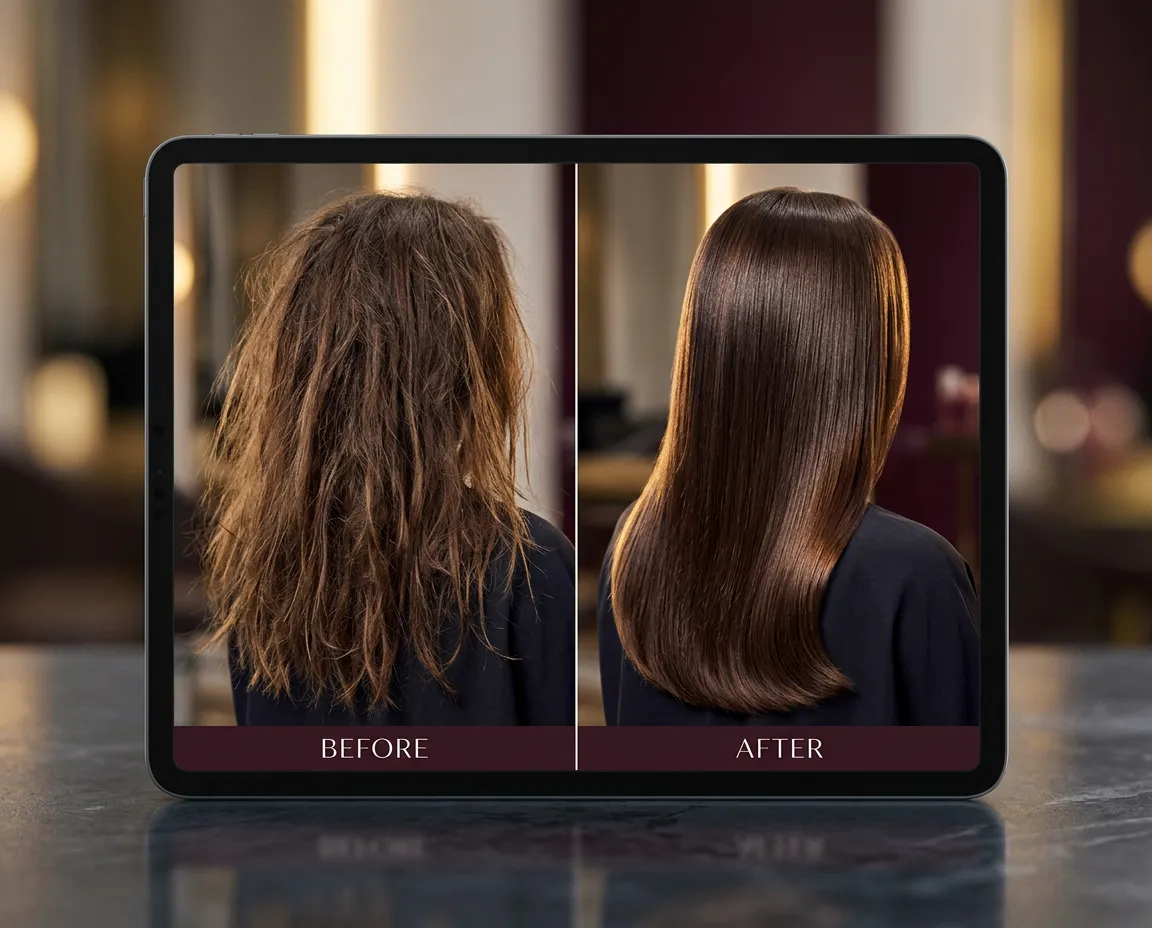 Salon chemical damage before and after scientific restoration result on hair
