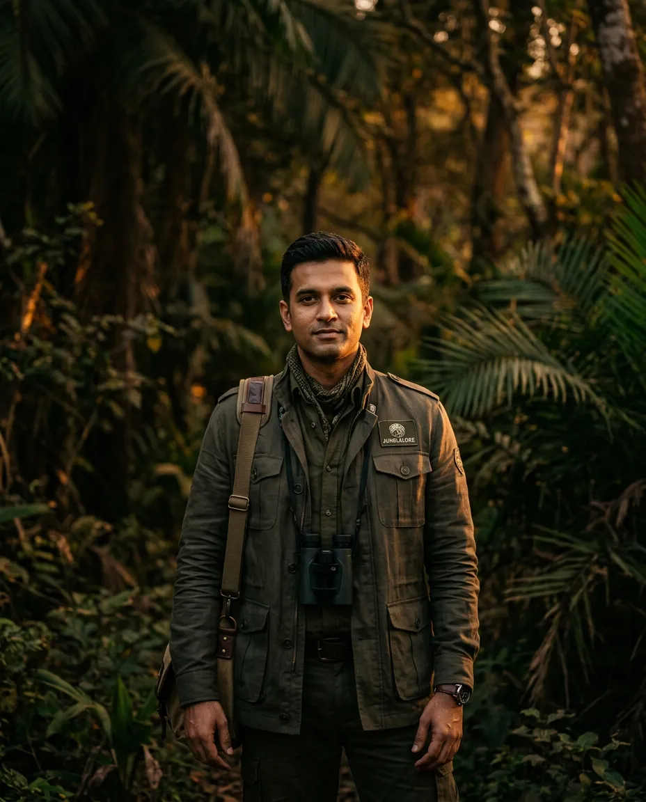 Kaustubh Upadhye, founder of Junglelore Travel LLP, in field safari attire during a wildlife expedition