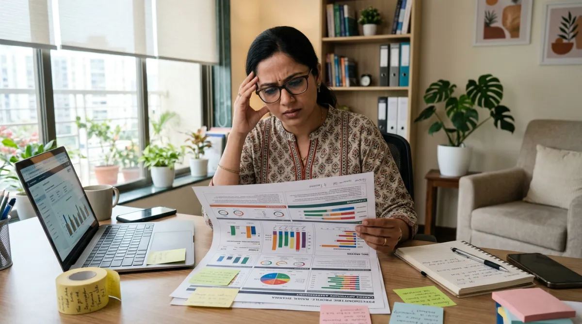 Career counsellor reviewing a psychometric report in an office