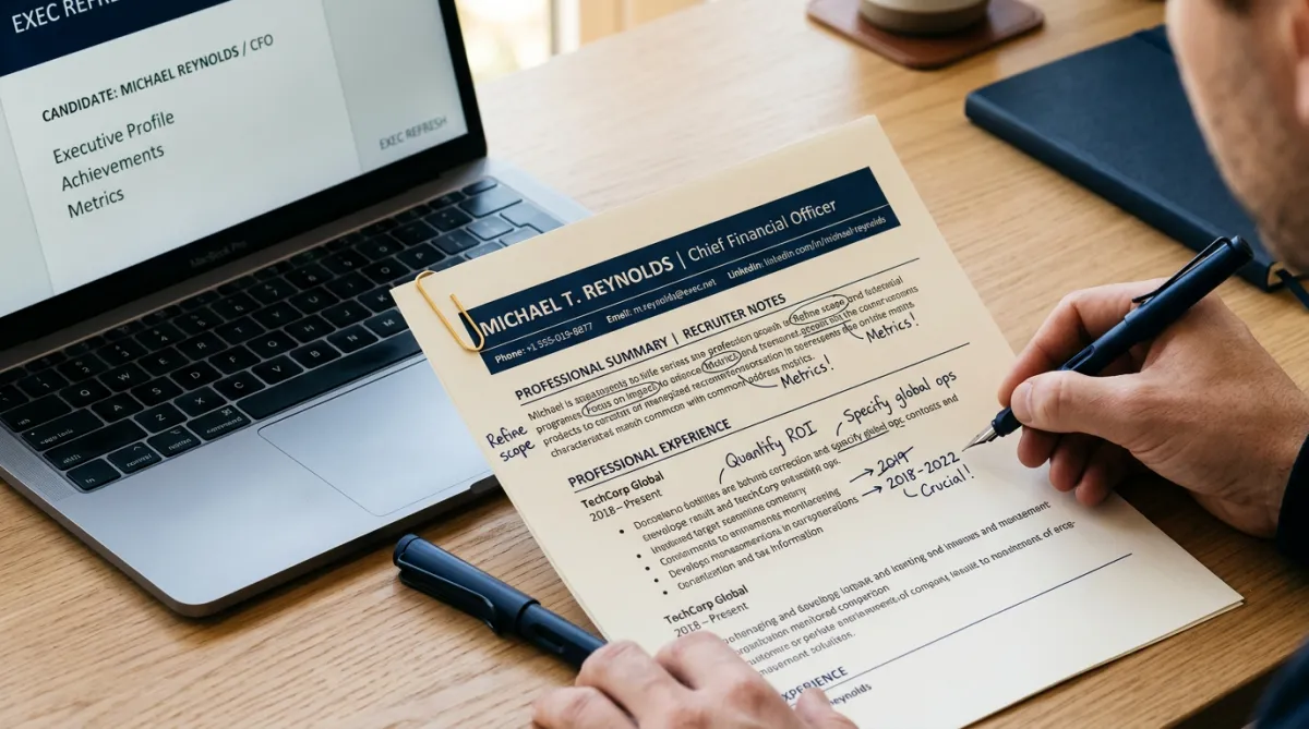 Executive resume restructuring and recruiter signal audit