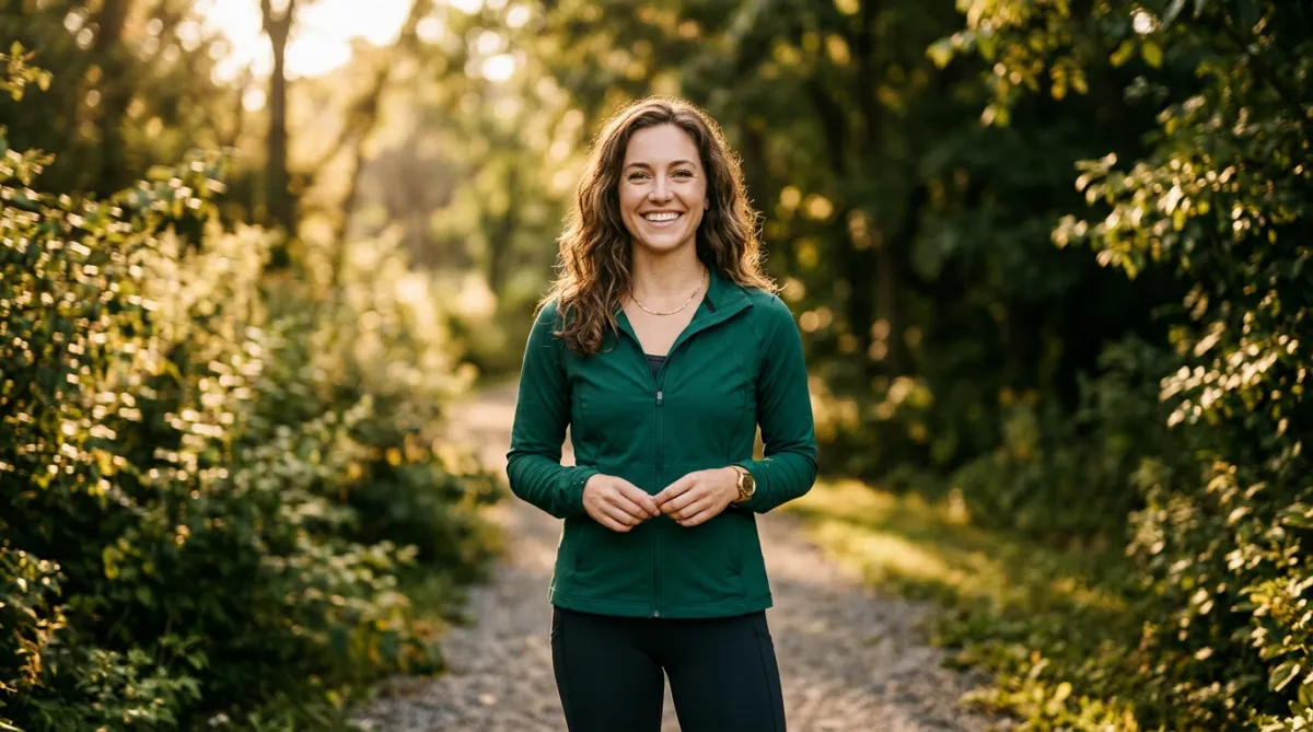Joyful individual enjoying vibrant morning health outdoors in natural light