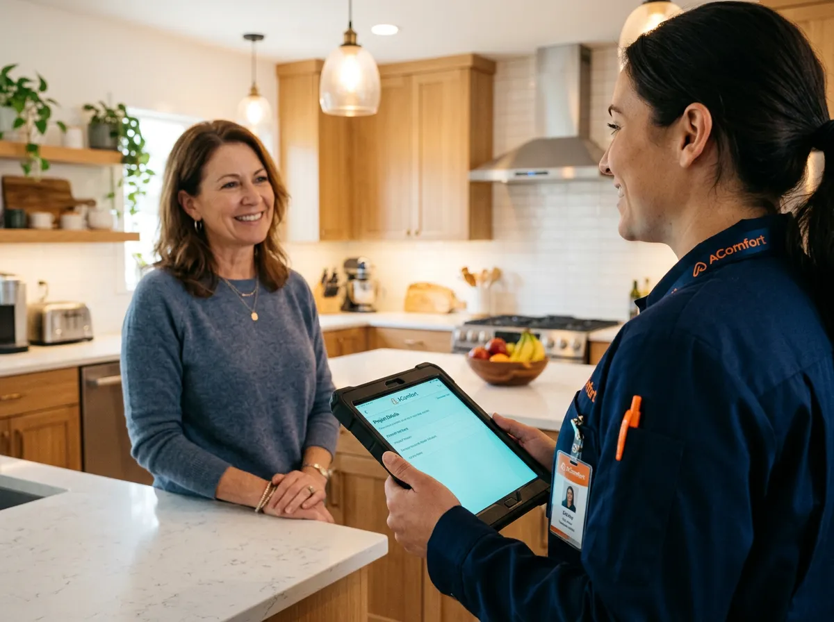 Transparent digital pricing quote presentation on tablet with customer
