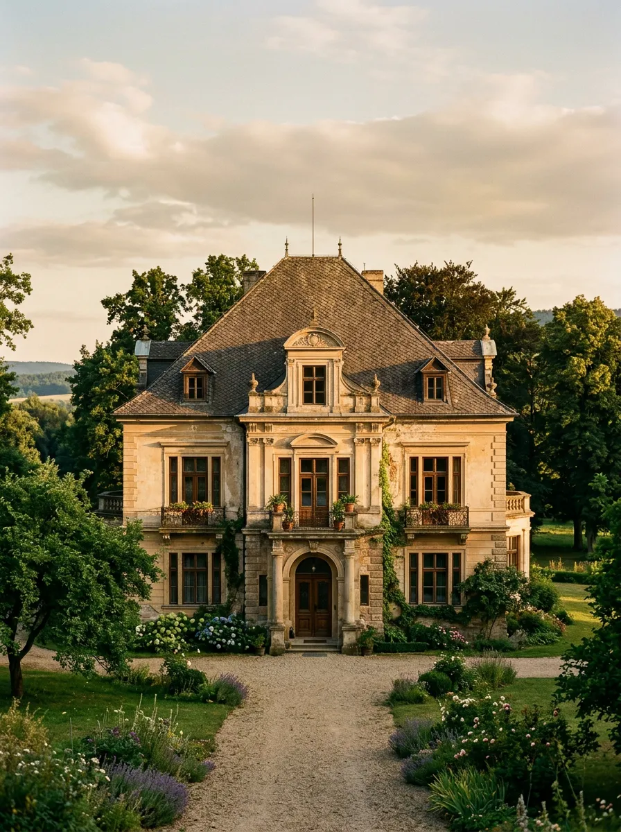 Bohemian countryside estate and country house estate near Prague surrounded by serene landscape