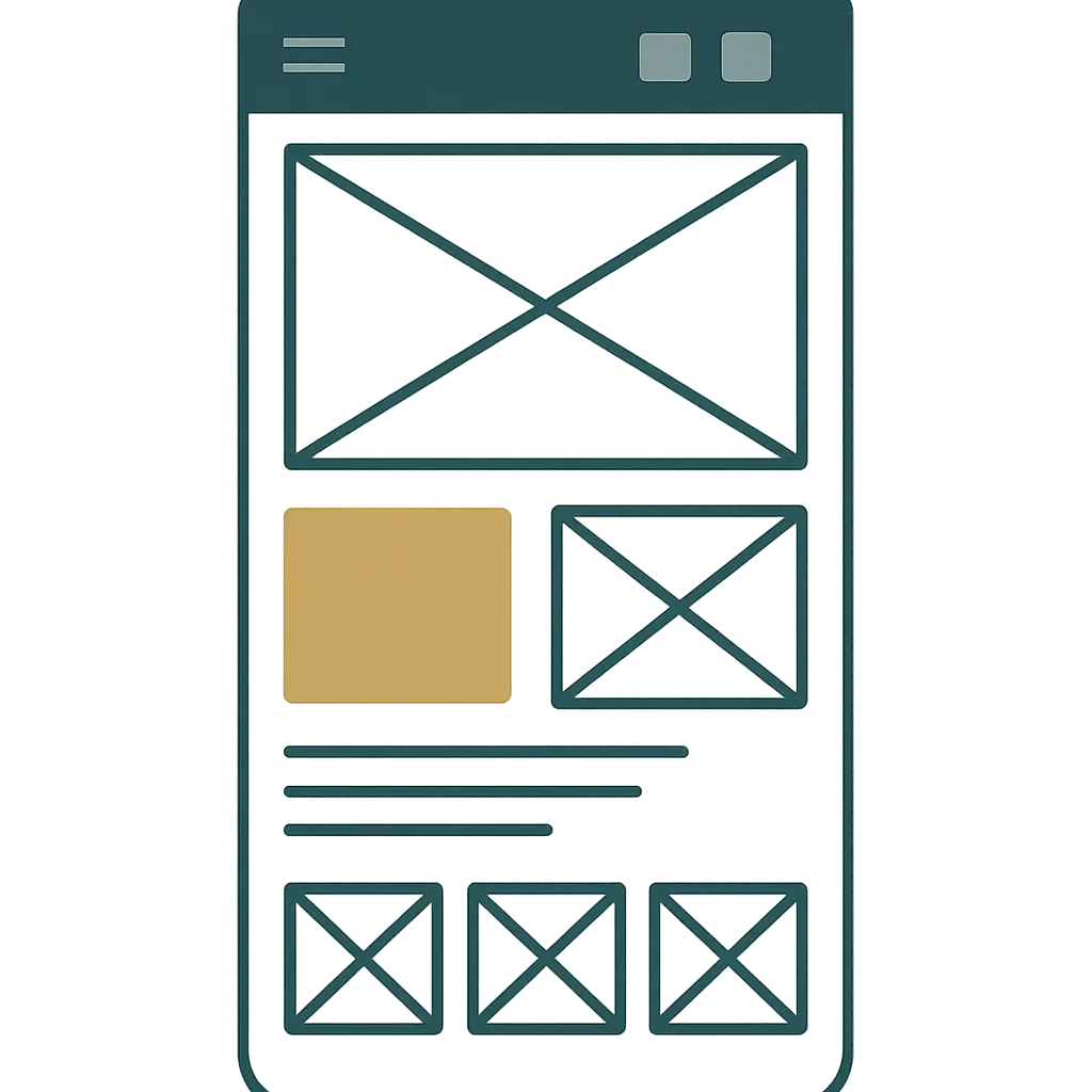 Abstract geometric UI wireframe representing a modern mobile responsive website
