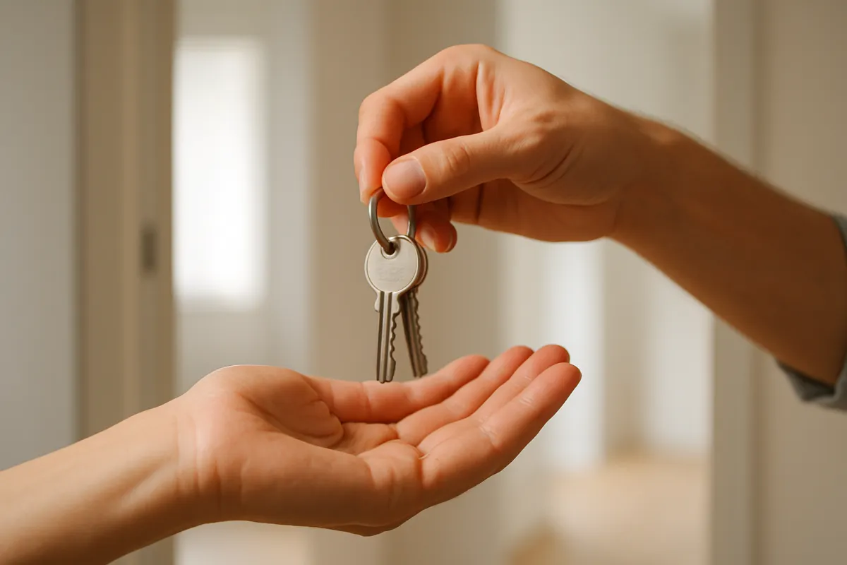 Keys being exchanged symbolizing a completed home sale