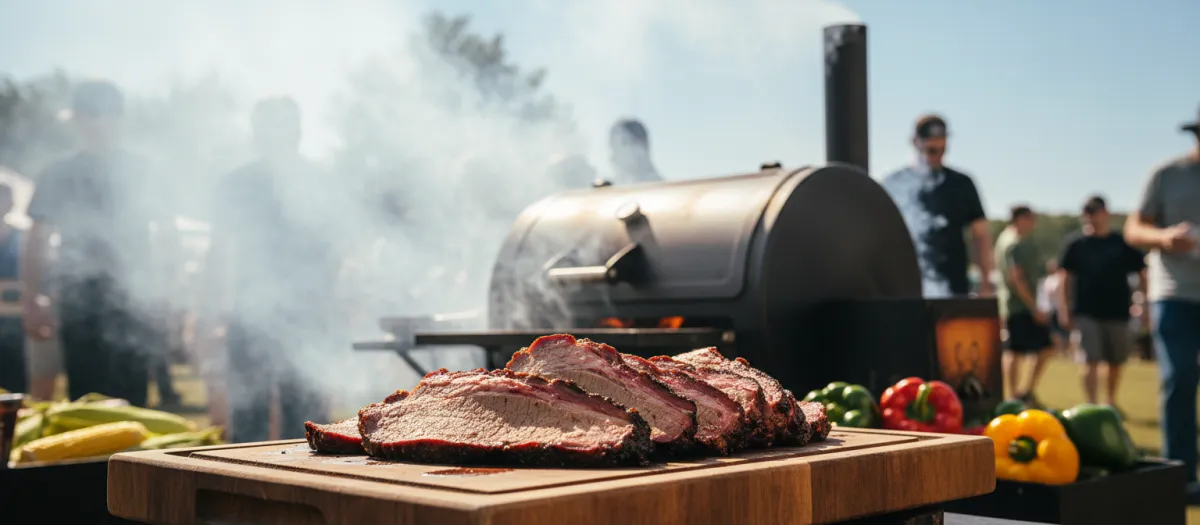 Musselwhite BBQ Pitmaster smoking meats at a local farmers market