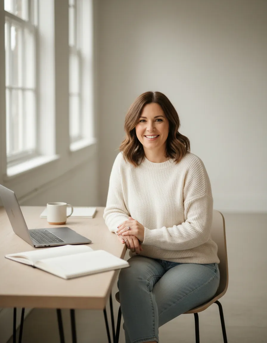 Founder of BrightPath Marketing smiling in a relaxed office setting