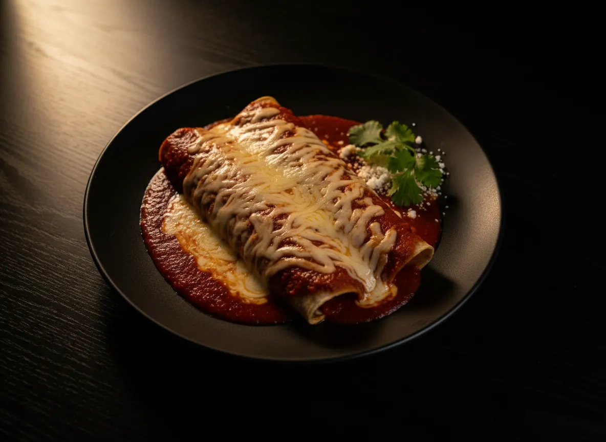 Moody dark food photography of authentic Enchiladas